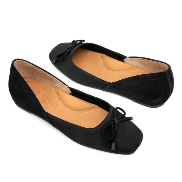 GENTLE SOULS Sailor Bow Ballet Flats Size 6.5 Black Suede Comfort NEW $159